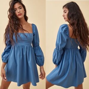 Reformation Michaela Mini Dress in Azure Blue Organic Cotton Sz 4